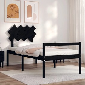 3195535 vidaXL Cadru de pat cu tăblie, negru, 90x200 cm, lemn masiv