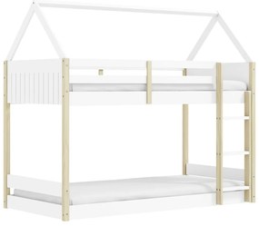 Pat pentru copii alb/în culoare naturală de tip casă/supraetajat 90x190 cm Valka – Marckeric