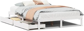 vidaXL Cadru de pat fără saltea, alb, 135x190 cm, lemn masiv de pin