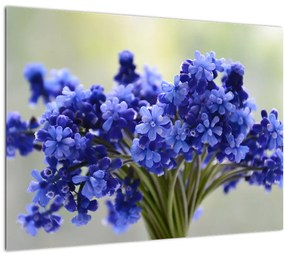Tablou pe sticlă buchet cu flori albastre (70x50 cm)