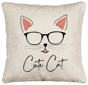 Perna Decorativa Canapea, Model Cute Cat, 40x40 cm, Cu fermoar