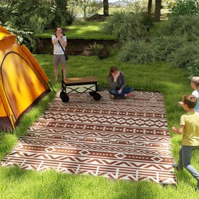 Outsunny Covor exterior reversibil 1,8 x 2,7 m, covor de sol cu model zid geometric din PP geantă de transport roșu și alb | Aosom Romania