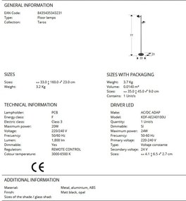 Lampadar/Lampa de podea LED design modern Taros negru