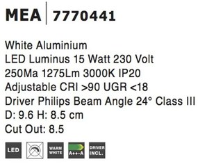 Spot LED directionabil, incastrabil pentru tavan fals, MEA alb NVL-7770441