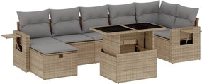 vidaXL Set canapele de grădină, 8 piese, cu perne, bej, poliratan