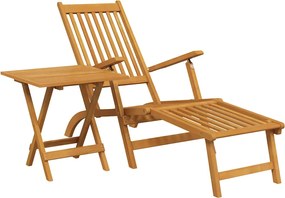 vidaXL Șezlong de exterior cu taburet și masă, lemn masiv de acacia