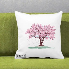 Perna Decorativa Cires Inflorit Acuarela, 40x40 cm, Alba Mata, Husa Detasabila, Perna Inclusa, BEKZ®