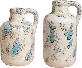 Set 2 vase decorative din ceramica, cu design mediteranean si finisaj antichizat