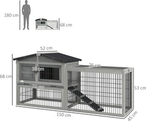 PawHut Cuib Exterior din Lemn de Brad cu Rampă, Acoperiș Rabatabil Impermeabil, Sertar Detașabil, Cuib pentru Iepuri, Animale Mici, Gri Deschis | Aosom Romania