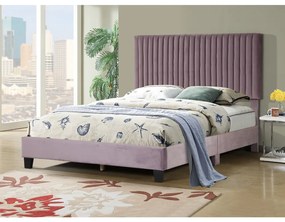 PAT TAPITAT TEXTIL CU SOMIERA SI TABLIE INCLUSA TULIP,160X200X31 (160X200) CM,CULOARE LILA,CADRU LEMN DE PIN/PLYWOOD