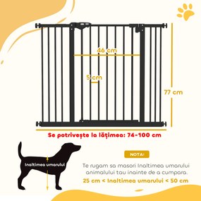 PawHut Poartă Extensibilă pentru Câini fără Șuruburi, Poartă de Siguranță Reglabilă cu 2 Extensii, 68x72 cm, Negru | Aosom Romania
