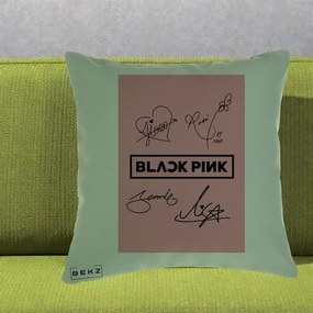 Perna Personalizata K-pop BLACKPINK Semnaturi Roz, 40x40 cm, Verde, Husa Detasabila, Perna Inclusa, BEKZ®