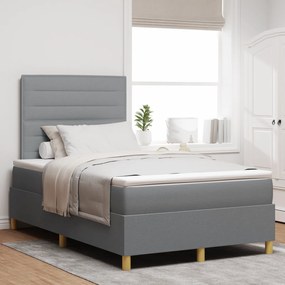 vidaXL Pat cu arcuri cu saltea &amp; LED gri deschis 120x190 cm din țesătură
