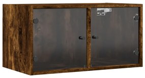 836505 vidaXL Dulap de perete cu uși din sticlă, stejar fumuriu,68,5x37x35 cm