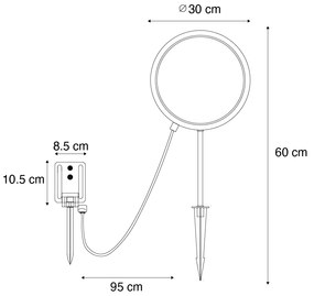 Lampă de sol neagră 60 cm cu LED reîncărcabil și solar IP65 - Adalind