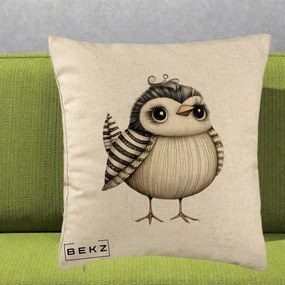 Perna Decorativa Pui Elegant Alb-Negru, 40x40 cm, Bej, Husa Detasabila, Perna Inclusa, BEKZ®