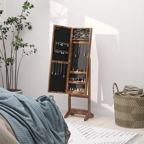 HOMCOM Dulap pentru Bijuterii cu Oglindă Reglabilă și Lumini LED 36x30x136 cm Maro Rustic | Aosom Romania