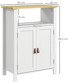 kleankin Dulap de baie scund cu multiple spații de depozitare, mare nișă, placard cu două uși alb și natural | Aosom Romania