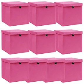 vidaXL Cutii depozitare cu capace 10 buc. roz, 32x32x32 cm, textil