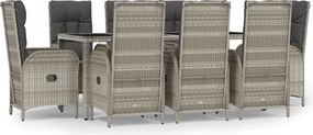 vidaXL Set mobilier grădină cu perne, 9 piese, gri, poliratan