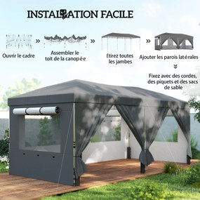 Outsunny Pavilion de grădină 3 x 6 m pop up pavilion pliant reglabil pe înălțime protecție UV50+ montaj ușor gri închis | Aosom Romania