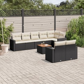 3256539 vidaXL Set mobilier de grădină cu perne, 9 piese, negru, poliratan