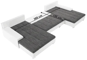 Canapea universală, piele ecologică albă / ţesătură gri, TONIKS U UNI