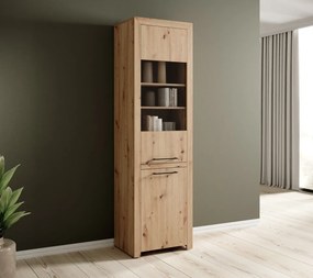 Bufet high JANEZ – 58x40x200 cm – Stejar Artisan / Negru
