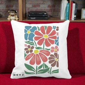 Perna Decorativa Flori Grafice Colorate Retro, 40x40 cm, Alba Mata, Husa Detasabila, Perna Inclusa, BEKZ®