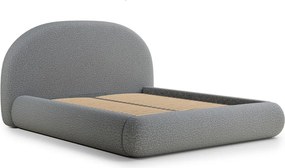 Pat matrimonial gri tapițat cu spațiu de depozitare cu somieră 180x200 cm Maumere – Maison de Rêve