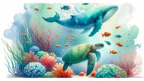 Tablou broască țestoasă și balenă în ocean