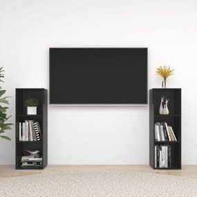 Comode TV, 2 buc., negru extra lucios, 107x35x37 cm, PAL 2, negru foarte lucios, 107 x 35 x 37 cm