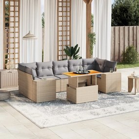 vidaXL Set canapele de grădină, 8 piese, cu perne, bej, poliratan