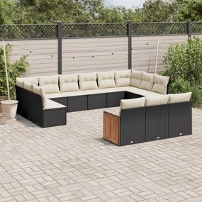 3260537 vidaXL Set mobilier de grădină cu perne, 13 piese, negru, poliratan