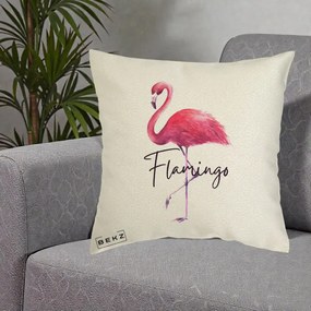 Perna Decorativa Flamingo Acuarela, 40x40 cm, Ecru, Husa Detasabila, Perna Inclusa, BEKZ®