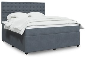 vidaXL Pat box spring cu saltea, gri închis, 180x200 cm, catifea