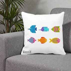 Perna Decorativa Pesti Colorati Cartoon, 40x40 cm, Alba Mata, Husa Detasabila, Perna Inclusa, BEKZ®