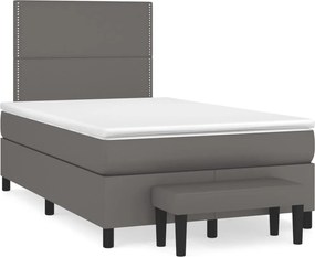 vidaXL Pat box spring cu saltea, gri, 120x200 cm, piele ecologică