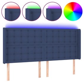 Tablie de pat cu LED, albastru, 163x16x118 128 cm, textil 1, Albastru, 163 x 16 x 118 128 cm