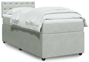 vidaXL Pat box spring cu saltea, gri deschis, 90x200 cm, catifea