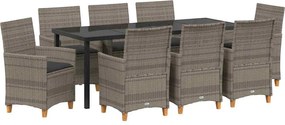 vidaXL Set de masă pentru grădină 9 pcs Gri poliratan