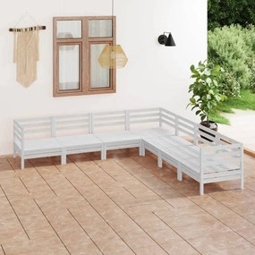 3083095 vidaXL Set mobilier de grădină, 7 piese, alb, lemn masiv de pin