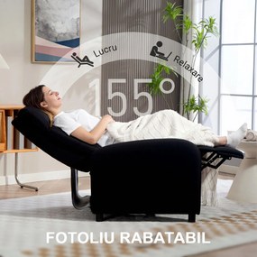 HOMCOM Fotoliu Reclinabil Fino a 155° Con Suport pentru Picioare In Material Textil Negru | Aosom Romania