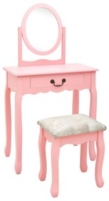 vidaXL Masă toaletă cu taburet, roz, 65x36x128 cm, lemn paulownia, mdf