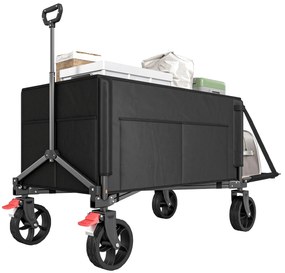 Outsunny Cărucior de grădină pliabil 150 L, cărucior de transport de plajă mâner reglabil buzunare laterale 85 x 50 x 90 cm negru | Aosom Romania