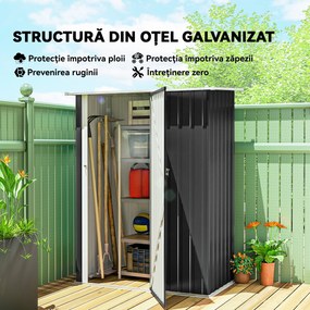 Outsunny Căsuță de Grădină 1.07m² din Oțel Zincat, Adăpost pentru Unelte cu Ușă Blocabilă, Acoperiș Înclinat, 142x86x189 cm, Gri Închis | Aosom Romania