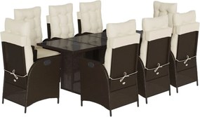 vidaXL Set mobilier de grădină cu perne, 9 piese, maro, poliratan