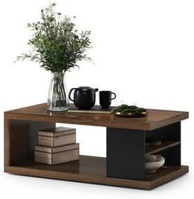 Mazzoni Măsuță LANA S-110 Nuc Elegant / Negru - MĂSUȚĂ DE CAFEA CU RAFT