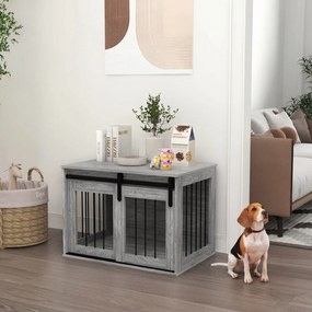 PawHut Cușcă pentru câine animale de interior ușă glisantă, metal cu efect lemn, dim. 57H x 80L x 54l cm | Aosom Romania