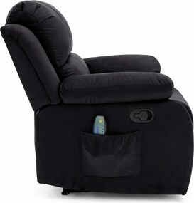 Fotoliu Masaj, Incalzire, rabatabil, sezut cu arcuri metalice, suport picioare extensibil, catifea, Negru